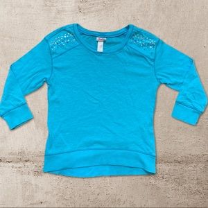 Justice Blue 3/4” Sleeve Studded Top Size 10